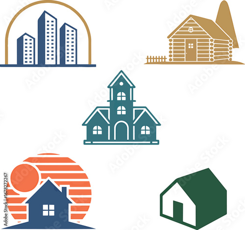 Collection Of Five Diverse House And Building Logo Designs home architecture