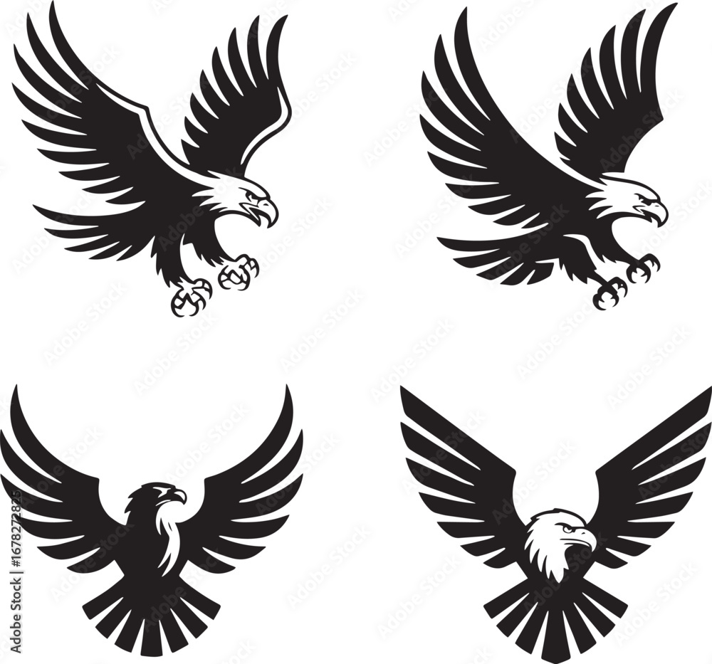 Obraz premium Black Silhouette Eagle Illustrations Flying Spread Wings