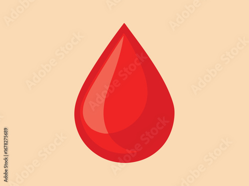 Vector art of a single red blood drop in a simple design with a light orange background