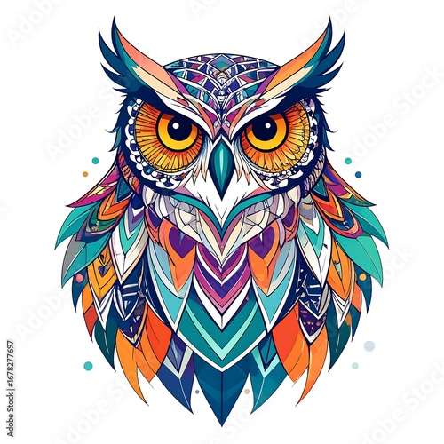 Colorful ornate owl portrait