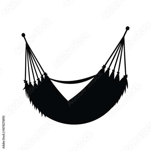 Photography Black and white image showcasing an unoccupied hammock suspended in mid air, han