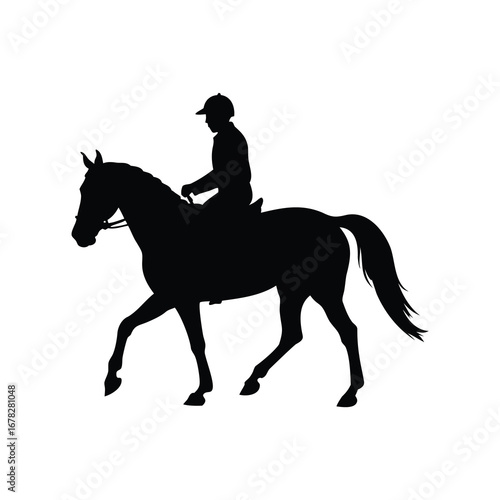 Silhouette of a person riding a horse in a calm, elegant motion, horse and rider trail ride silhouette vector illustration