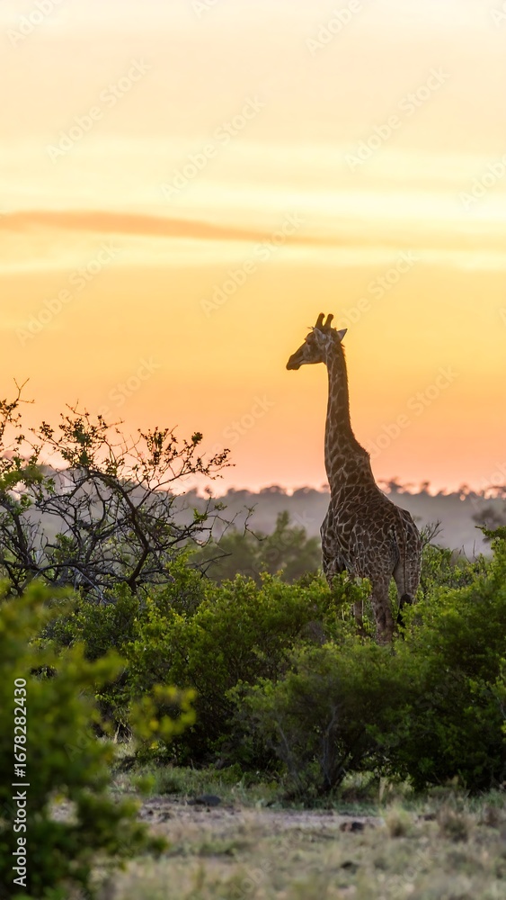 Obraz premium Giraffe at Sunset Savanna