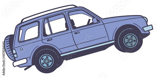 Rugged blue SUV with spare tire ready for adventure and exploration on any terrain