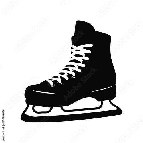 A black and white illustration of a laced ice skating boot, ice hockey skates silhouette vector illustration