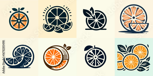 vector illustration set of orange fruit halves on plain background