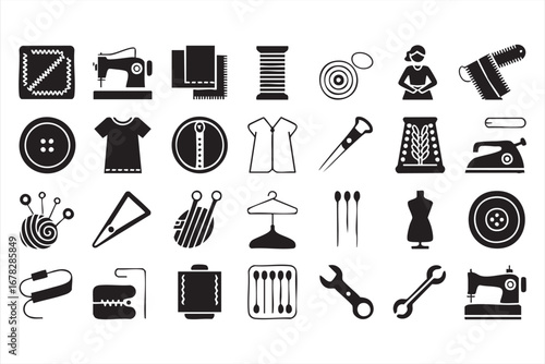 Fashion Tailoring Icons Set for Sewing Design and Apparel Making Projects