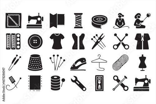 Sewing Icons Collection with Needle Thread Button and Tailoring Tools