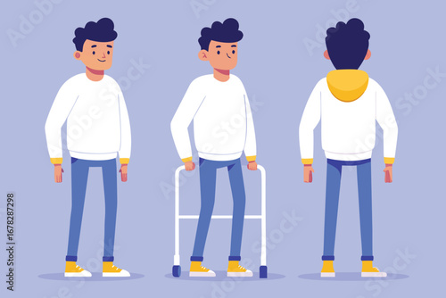 Vector art of man donating blood with heart symbols in a medical setting illustration