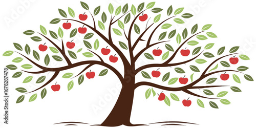 Vibrant apple tree bursting with ripe red fruit and lush green leaves, a symbol of growth and abundance