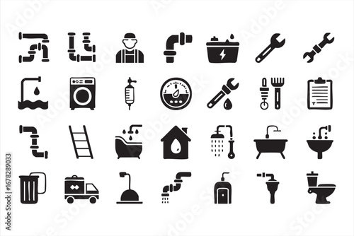 Water supply and plumbing doodle icons with household repair service symbols