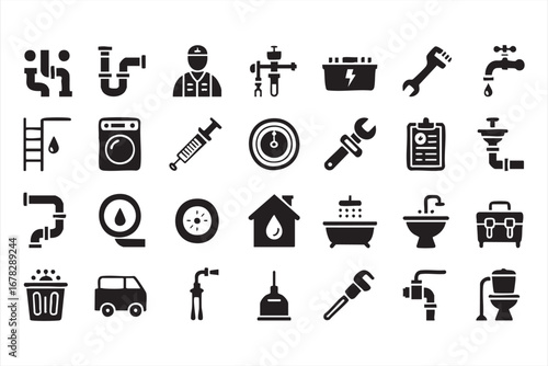 Plumbing repair and service doodle icons with pipe sink and maintenance graphics