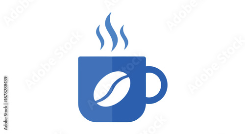 Blue coffee cup with coffee bean symbol
