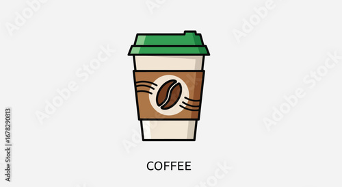 A coffee cup with a coffee bean logo on a sleeve