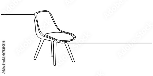 Continuous one line drawing of an office chair. Single line drawing of an executive chair, Continuous line style. Office chair one continuous line drawing vector illustration. Pro vector.