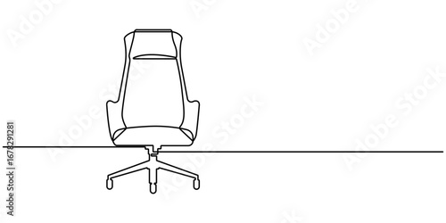 Continuous one line drawing of an office chair. Single line drawing of an executive chair, Continuous line style. Office chair one continuous line drawing vector illustration. Pro vector.