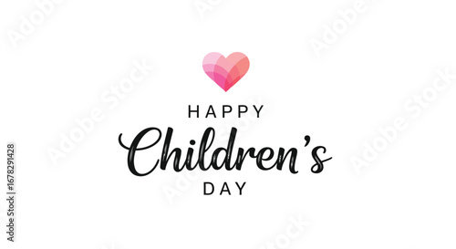 Happy childrens day text with pink heart