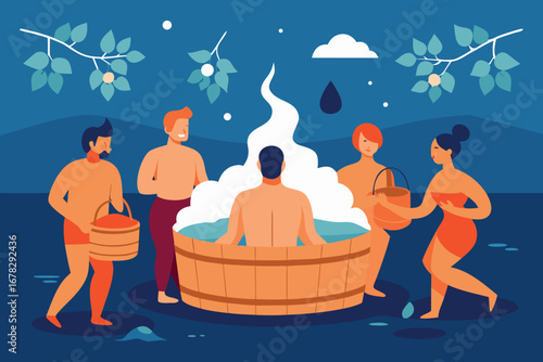 Illustration of people standing around a giant blood drop for donation day