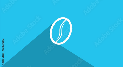 Stylized white coffee bean icon with a long shadow on a vibrant blue background