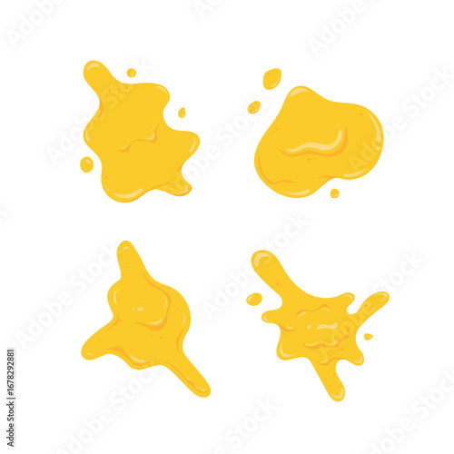 Set vector thick melted cheese sauce blobs, splashes, drips and stains for food design illustration