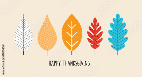 Happy thanksgiving greeting with colorful autumn leaves