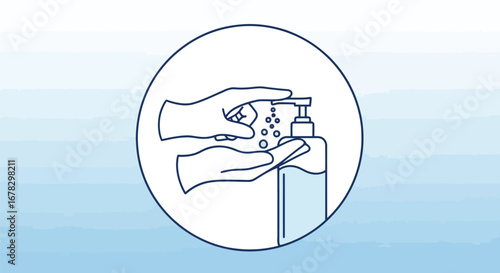 Hand sanitizer dispenser with hands receiving liquid