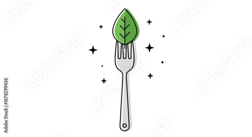 Green leaf on a fork