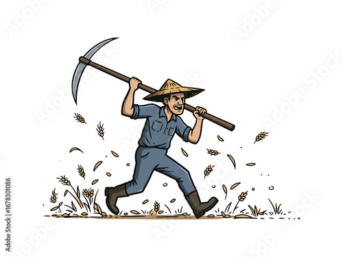 Determined Farmer Harvesting with Sickle A Symbol of Hard Work