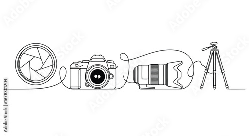 Continuous line drawing of photography equipment