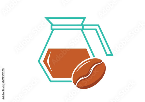 Simple icon of a coffee pot and coffee bean