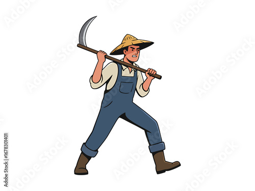 Farmer's Determination Hard Work Harvesting with Sickle