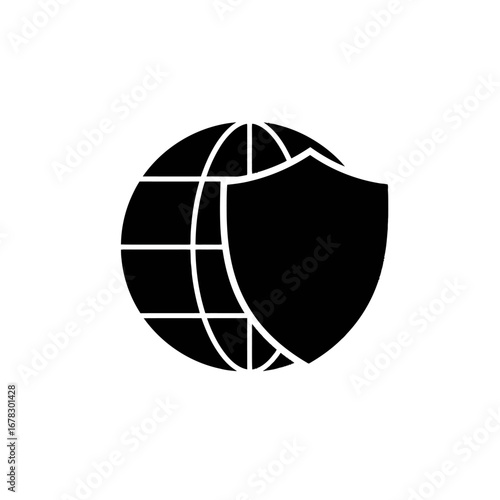 Global network security and data protection concept showing a shield over a globe, symbolizing secure online connections and safeguarding digital assets, ideal for technology and cybersecurity visuals