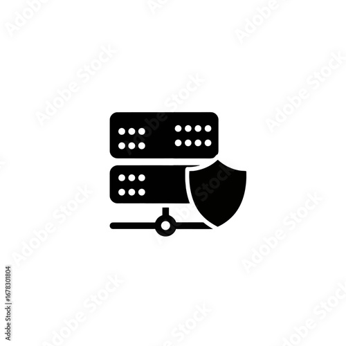 Secure data server protecting sensitive information from cyber threats with shield icon, representing safety, privacy, and digital security solutions for business.