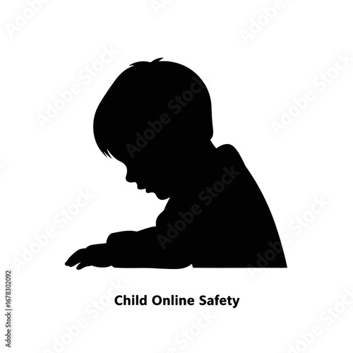 Silhouette of a child engrossed in online activity, representing child online safety, digital well-being, and responsible technology use, highlighting cyber security