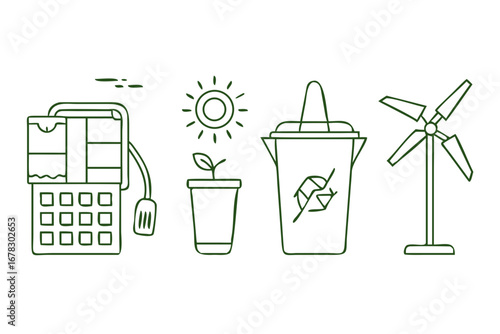 Vector art of outline illustration of renewable energy sources