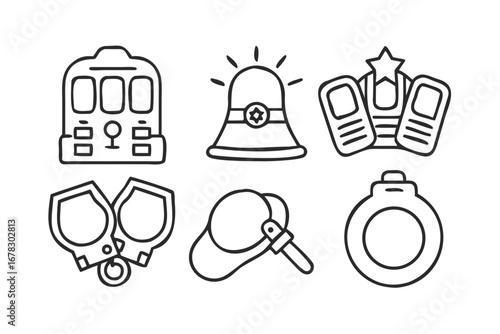 Vector art of police equipment icons in line art style