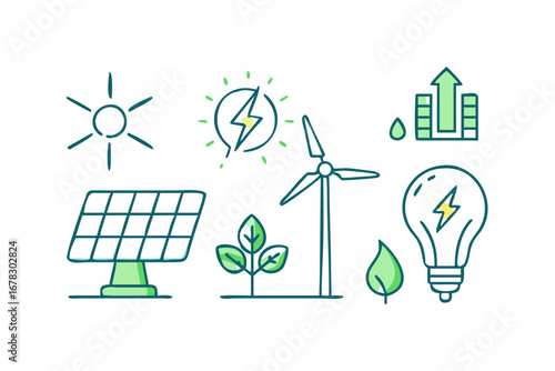 Vector art of renewable energy sources and green energy for future
