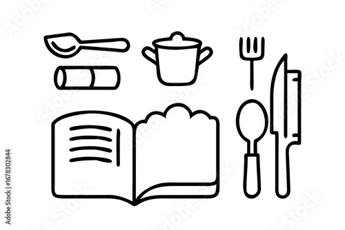 Vector art of recipe book and cooking utensils icons vector