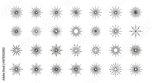 Collection of starburst and sunburst graphic elements
