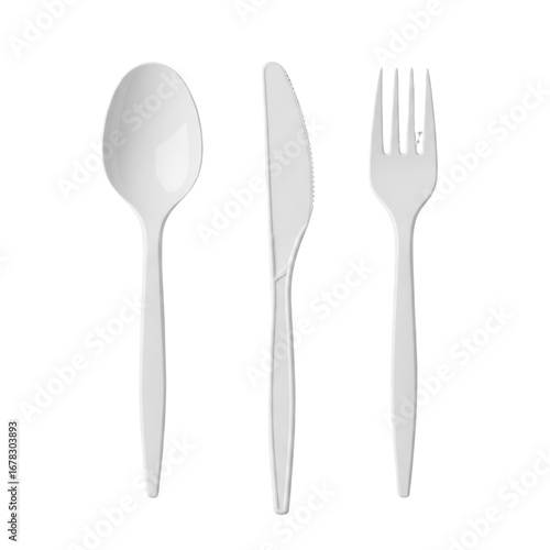 Plastic spoon knife and fork isolated
