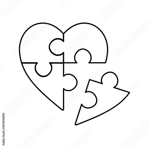 line art of a heart-shaped puzzle. filling and completing the blanks of the puzzle with heart shapes.
