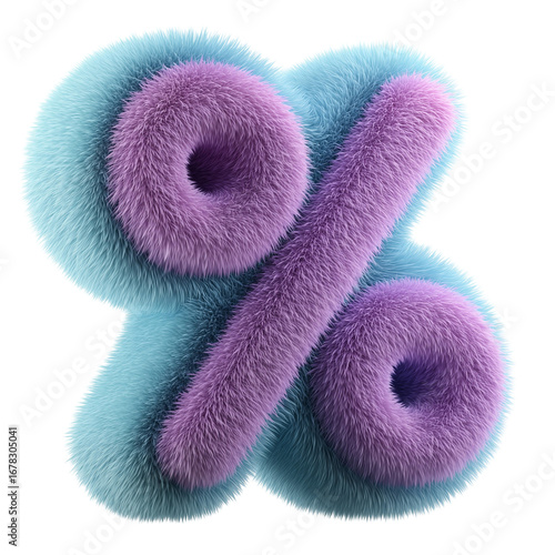 Fluffy 3D percentage sign illustration isolated on transparent background