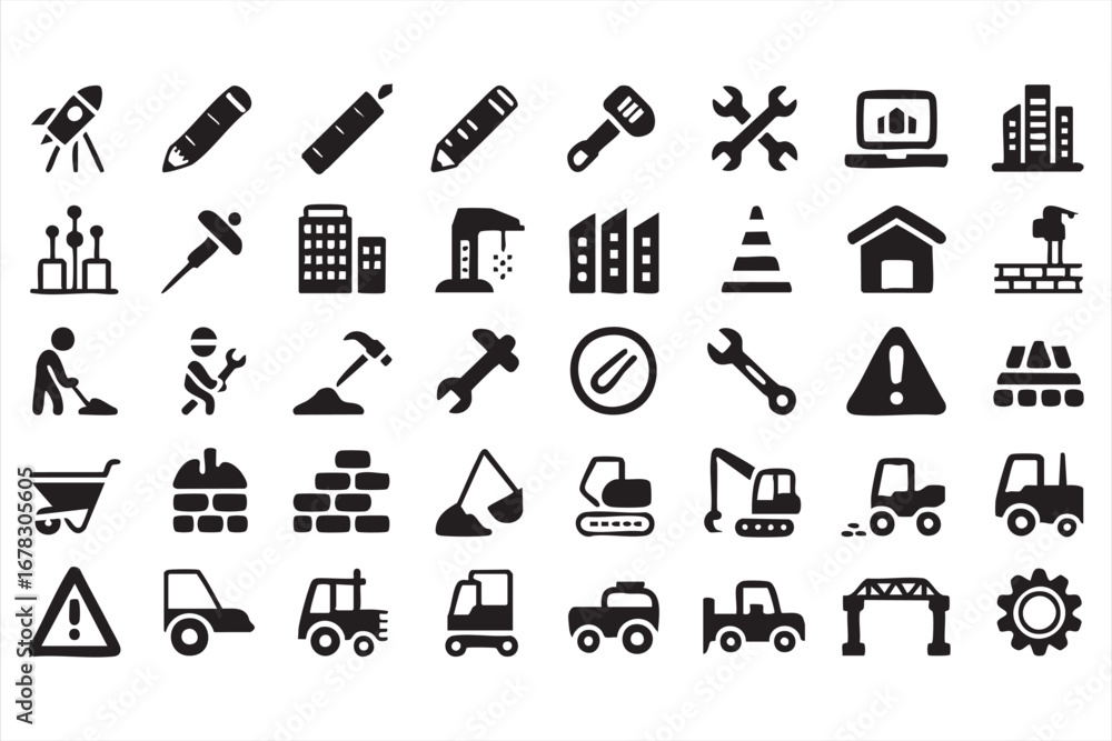 Fototapeta premium Engineering and building icons set with infrastructure and development elements