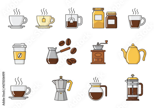 Collection of coffee and tea related icons