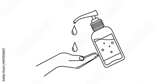 Hand sanitizer bottle dispensing liquid onto a palm