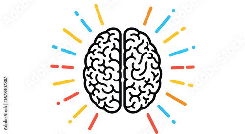 Brain illustration with colorful lines radiating outwards