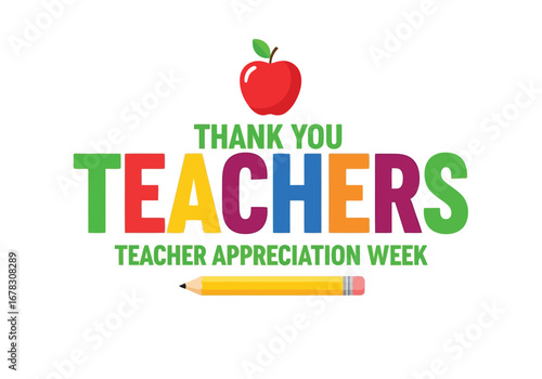 Thank you teachers message with apple and pencil for teacher appreciation week