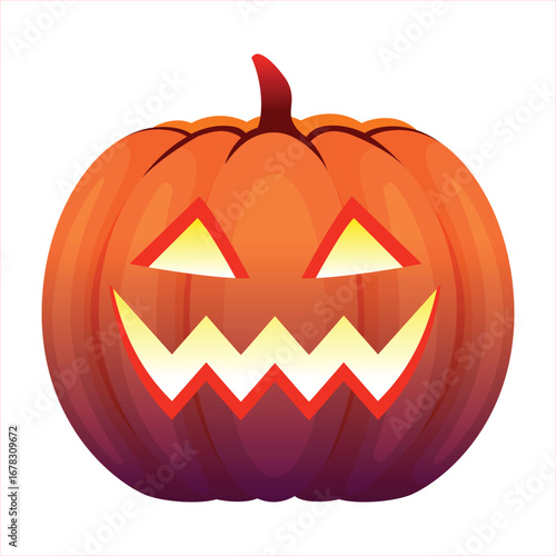 Halloween zigzag mouth pumpkin vector, scary glowing jack o lantern illustration with creepy carved face, october horror festival spooky decoration and autumn holiday art