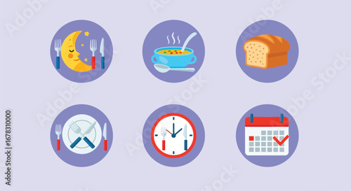 Set of icons representing meal times and scheduling