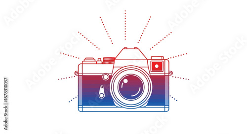 Vintage camera with red and blue gradient